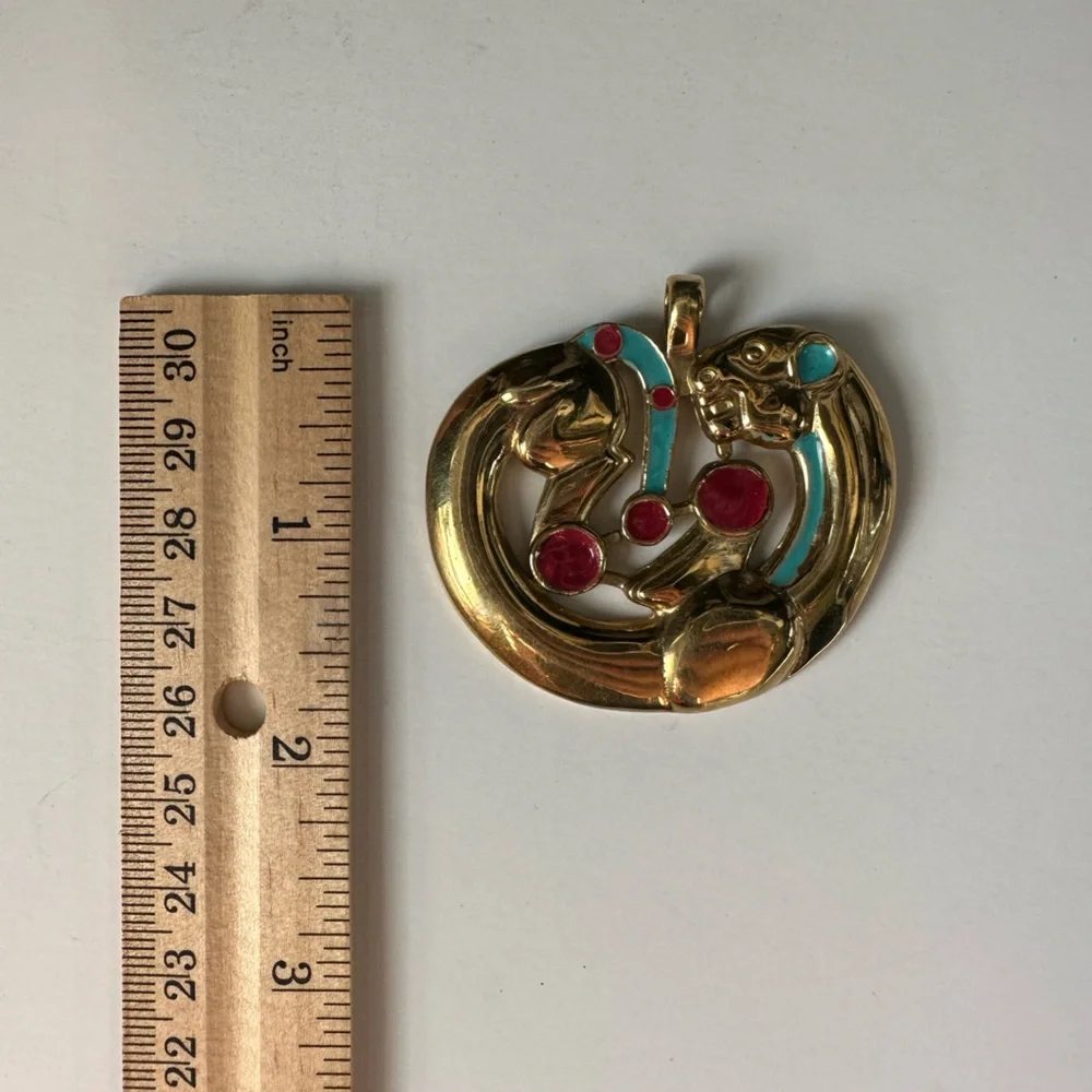 Rare Collective Scythian Gold Panther Pendant with Red and Turquoise Accents